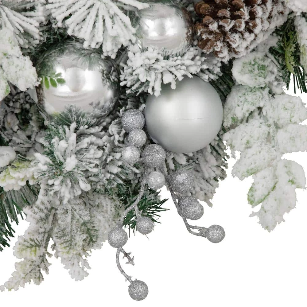 Northlight 30 In. Unlit Glitter And Frosted Foliage Artificial Christmas Wreath With Bow 5 Northlight 30 In. Unlit Glitter And Frosted Foliage Artificial Christmas Wreath With Bow - Image 3