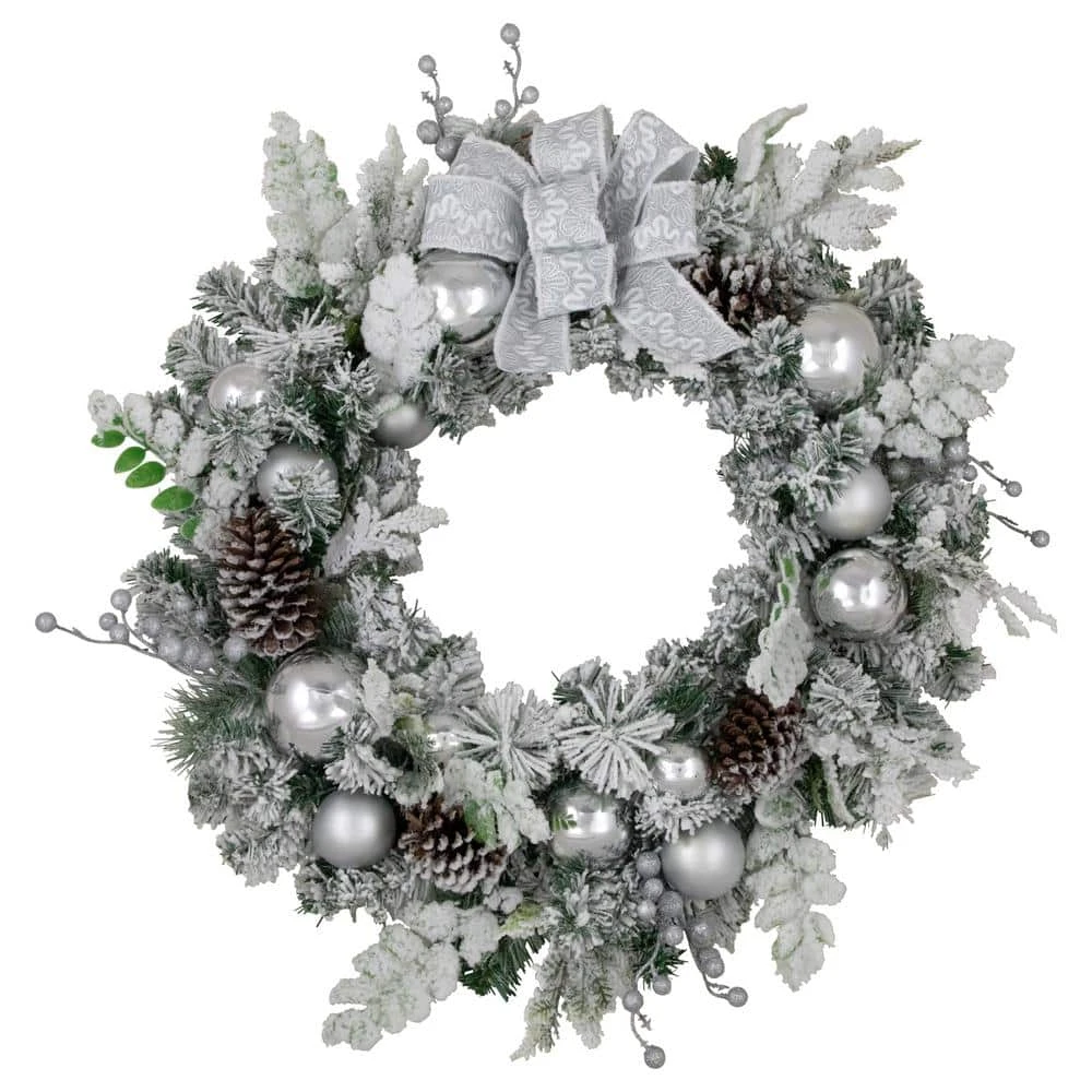 Northlight 30 In. Unlit Glitter And Frosted Foliage Artificial Christmas Wreath With Bow 3 Northlight 30 In. Unlit Glitter And Frosted Foliage Artificial Christmas Wreath With Bow