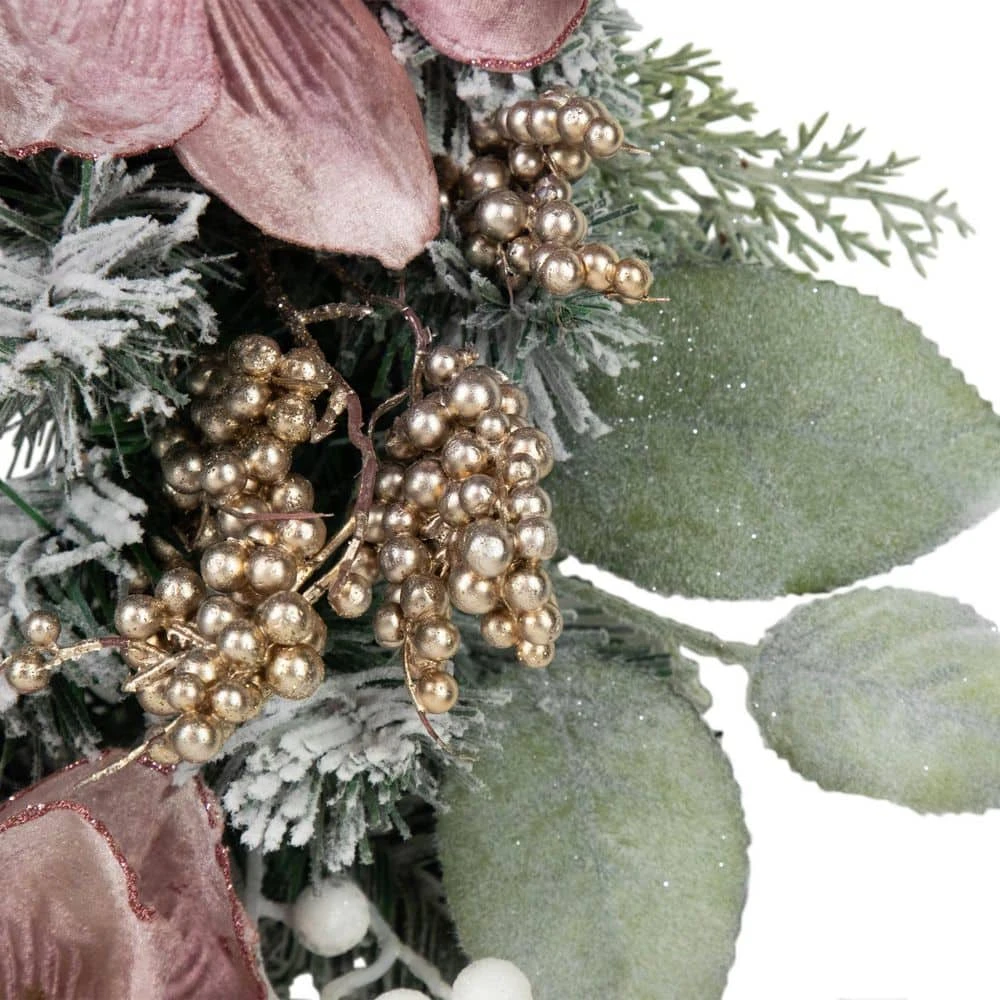 Northlight 24 In. Unlit Pink Floral And Ball Ornament Frosted Pine Artificial Christmas Wreath 7 Northlight 24 In. Unlit Pink Floral And Ball Ornament Frosted Pine Artificial Christmas Wreath - Image 5