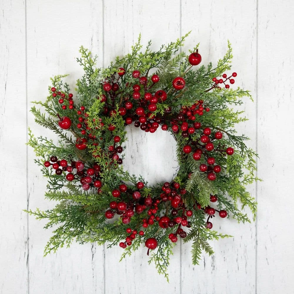 Northlight 24 In. Unlit Frosted Berry And Crabapple Cedar And Pine Artificial Christmas Wreath 6 Northlight 24 In. Unlit Frosted Berry And Crabapple Cedar And Pine Artificial Christmas Wreath - Image 4