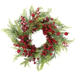 Northlight 24 In. Unlit Frosted Berry And Crabapple Cedar And Pine Artificial Christmas Wreath