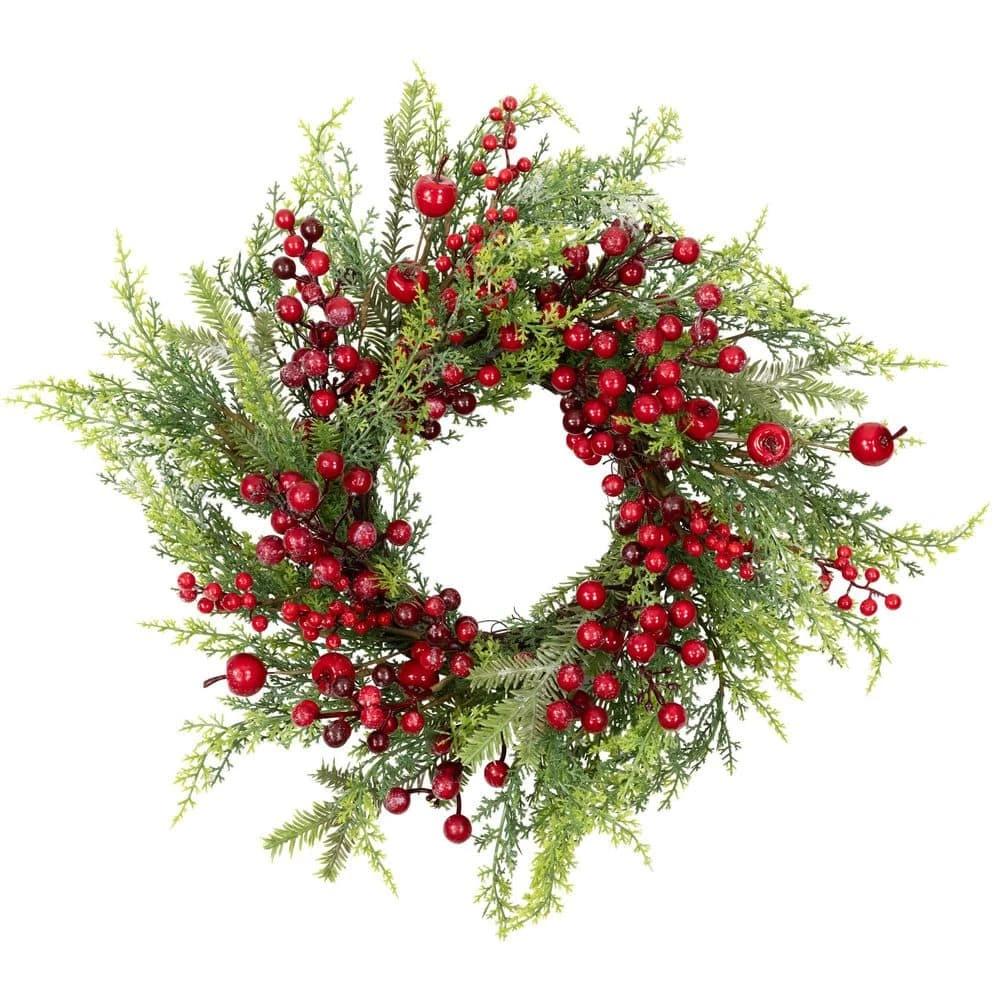 Northlight 24 In. Unlit Frosted Berry And Crabapple Cedar And Pine Artificial Christmas Wreath 3 Northlight 24 In. Unlit Frosted Berry And Crabapple Cedar And Pine Artificial Christmas Wreath