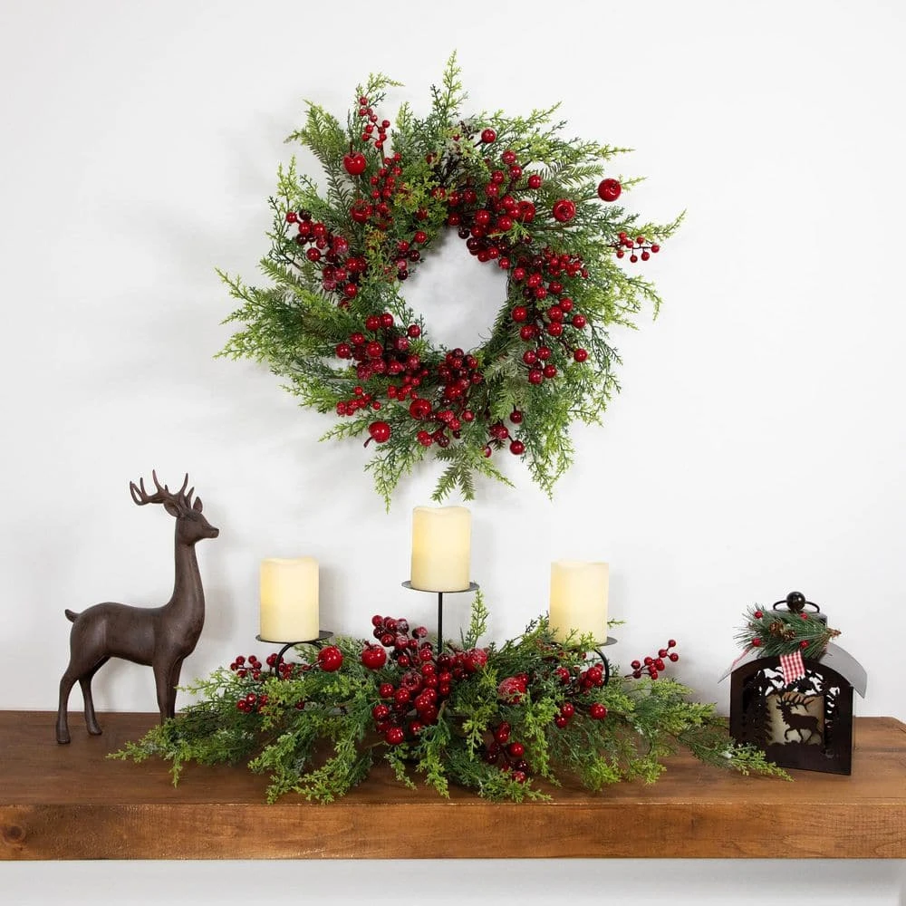 Northlight 24 In. Unlit Frosted Berry And Crabapple Cedar And Pine Artificial Christmas Wreath 4 Northlight 24 In. Unlit Frosted Berry And Crabapple Cedar And Pine Artificial Christmas Wreath - Image 2