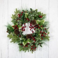 Northlight 24 In. Unlit Holly And Berries Frosted Thistle And Pine Artificial Christmas Wreath 13 Northlight 24 In. Unlit Holly And Berries Frosted Thistle And Pine Artificial Christmas Wreath -Christmas Decor Shop northlight christmas wreaths 35762363 1f 1000