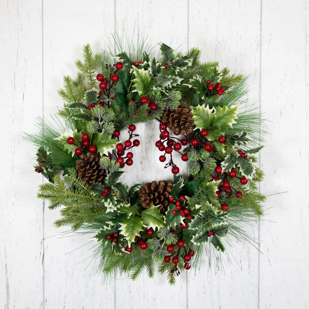 Northlight 24 In. Unlit Holly And Berries Frosted Thistle And Pine Artificial Christmas Wreath 6 Northlight 24 In. Unlit Holly And Berries Frosted Thistle And Pine Artificial Christmas Wreath - Image 4