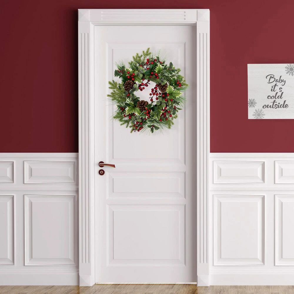 Northlight 24 In. Unlit Holly And Berries Frosted Thistle And Pine Artificial Christmas Wreath 10 Northlight 24 In. Unlit Holly And Berries Frosted Thistle And Pine Artificial Christmas Wreath - Image 8