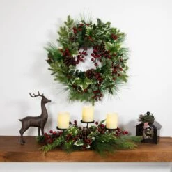 Northlight 24 In. Unlit Holly And Berries Frosted Thistle And Pine Artificial Christmas Wreath 11 Northlight 24 In. Unlit Holly And Berries Frosted Thistle And Pine Artificial Christmas Wreath -Christmas Decor Shop northlight christmas wreaths 35762363 c3 1000