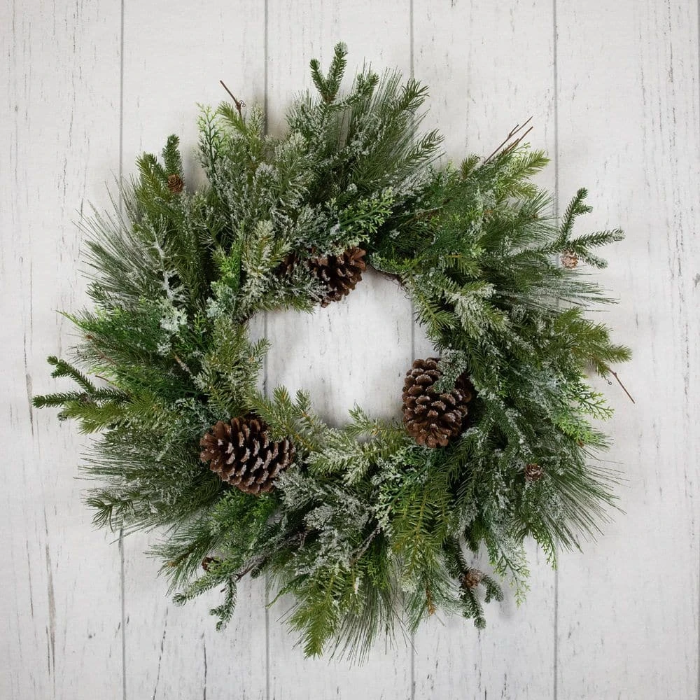 Northlight 28 In. Unlit Frosted Mixed Pine And Cedar Artificial Christmas Wreath 6 Northlight 28 In. Unlit Frosted Mixed Pine And Cedar Artificial Christmas Wreath - Image 4