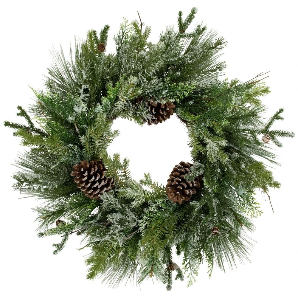 Northlight 28 In. Unlit Frosted Mixed Pine And Cedar Artificial Christmas Wreath 3 Northlight 28 In. Unlit Frosted Mixed Pine And Cedar Artificial Christmas Wreath