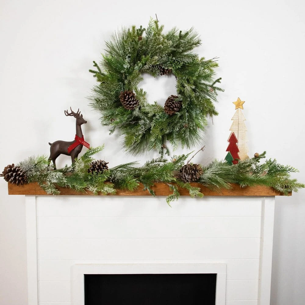 Northlight 28 In. Unlit Frosted Mixed Pine And Cedar Artificial Christmas Wreath 4 Northlight 28 In. Unlit Frosted Mixed Pine And Cedar Artificial Christmas Wreath - Image 2
