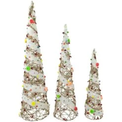 Northlight 39.25 In. Christmas Outdoor Decorations Lighted Champagne Gold Rattan Candy Covered Cone Tree (3-Pack) -Christmas Decor Shop northlight christmas yard decorations 31748716 c3 1000