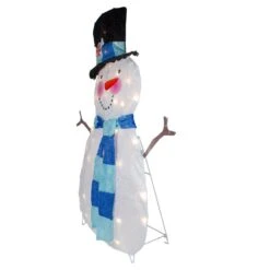 Northlight 32 In. Lighted White And Blue Chenille Snowman Outdoor Christmas Decoration -Christmas Decor Shop northlight christmas yard decorations 34305170 1f 1000