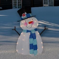 Northlight 32 In. Lighted White And Blue Chenille Snowman Outdoor Christmas Decoration -Christmas Decor Shop northlight christmas yard decorations 34305170 31 1000