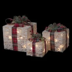 Northlight Lighted Textured And Plaid Gift Boxes Outdoor Decorations-Warm White-Set Of 3 -Christmas Decor Shop northlight christmas yard decorations 35250579 4f 1000