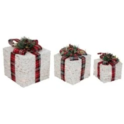 Northlight Lighted Textured And Plaid Gift Boxes Outdoor Decorations-Warm White-Set Of 3