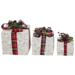 Northlight Lighted Textured And Plaid Gift Boxes Outdoor Decorations-Warm White-Set Of 3 -Christmas Decor Shop northlight christmas yard decorations 35250579 fa 1000