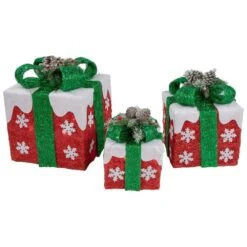 Northlight Set Of 3 Lighted Red With White Snowflakes Gift Boxes Christmas Decorations -Christmas Decor Shop northlight christmas yard decorations 35250595 44 1000