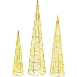 Northlight LED Lighted Twinkle Outdoor Christmas Cone Trees-39.5in.-Gold-Set Of 3