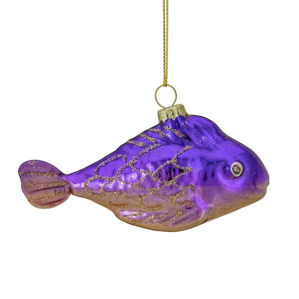 Northlight 4 In. Purple And Gold Glass Fish Christmas Ornament 6 Northlight 4 In. Purple And Gold Glass Fish Christmas Ornament - Image 4