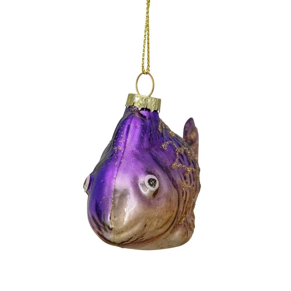 Northlight 4 In. Purple And Gold Glass Fish Christmas Ornament 5 Northlight 4 In. Purple And Gold Glass Fish Christmas Ornament - Image 3