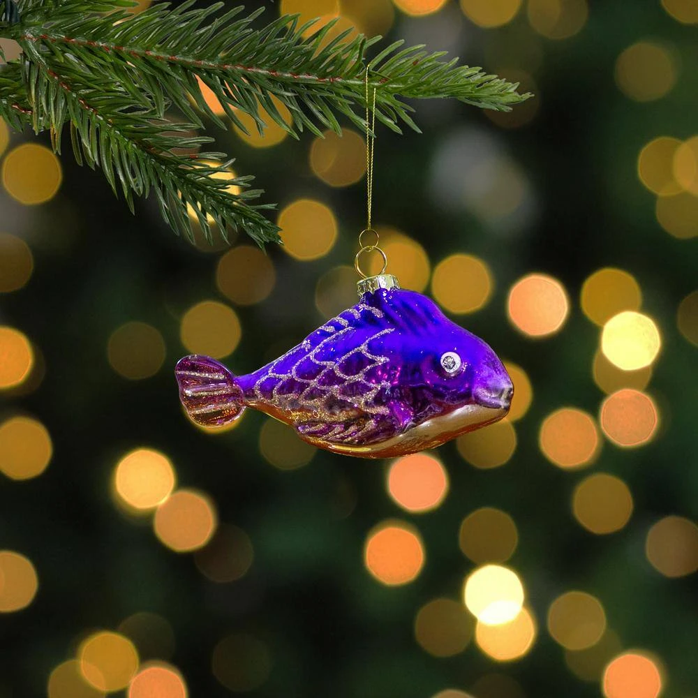 Northlight 4 In. Purple And Gold Glass Fish Christmas Ornament 4 Northlight 4 In. Purple And Gold Glass Fish Christmas Ornament - Image 2