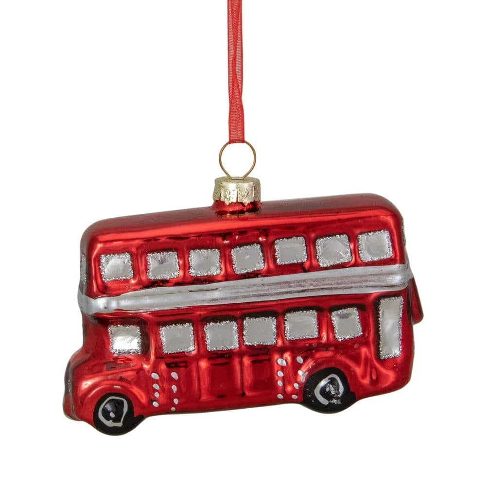 Northlight 3.75 In. Red And Silver Double Decker Bus Glass Christmas Ornament 6 Northlight 3.75 In. Red And Silver Double Decker Bus Glass Christmas Ornament - Image 4