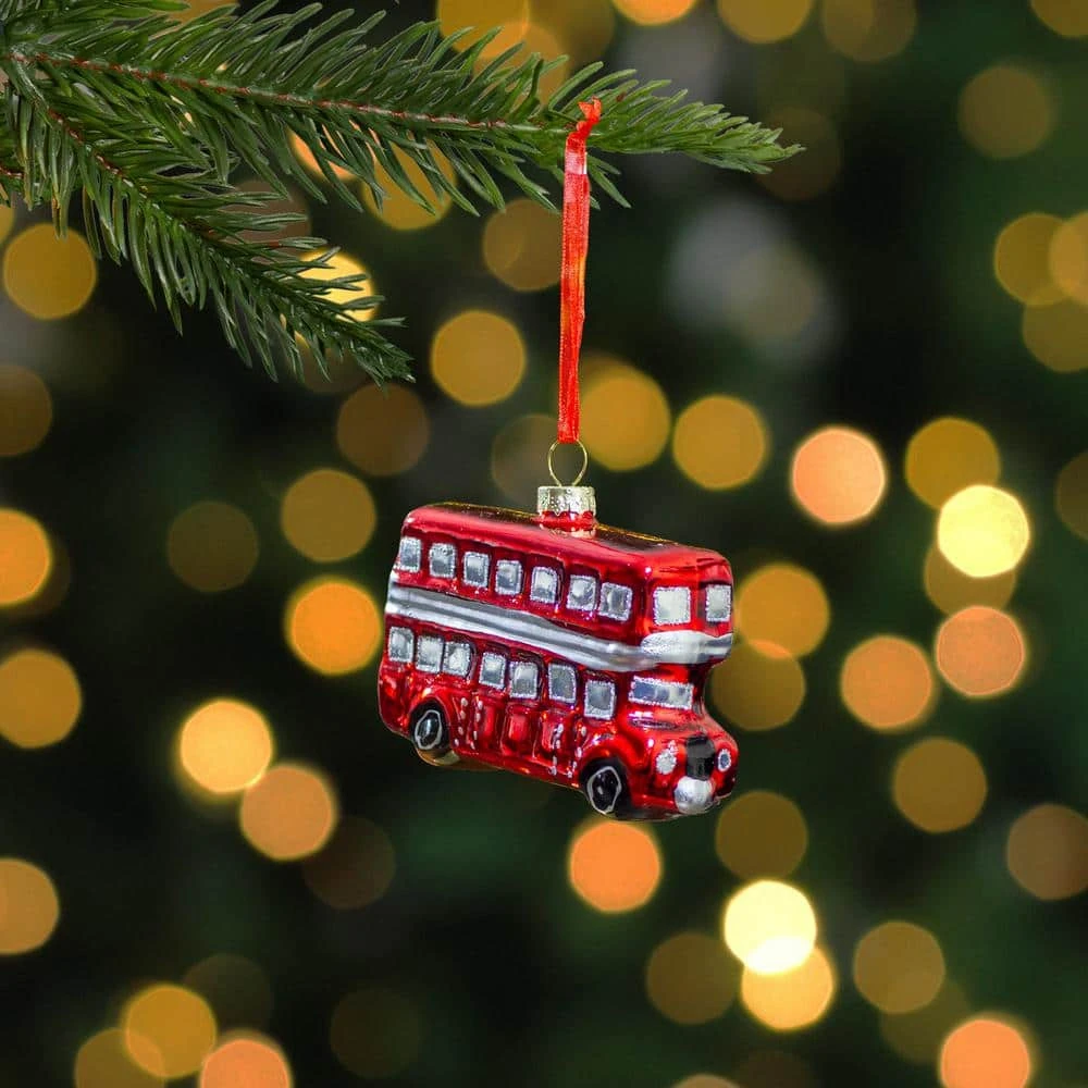 Northlight 3.75 In. Red And Silver Double Decker Bus Glass Christmas Ornament 8 Northlight 3.75 In. Red And Silver Double Decker Bus Glass Christmas Ornament - Image 6