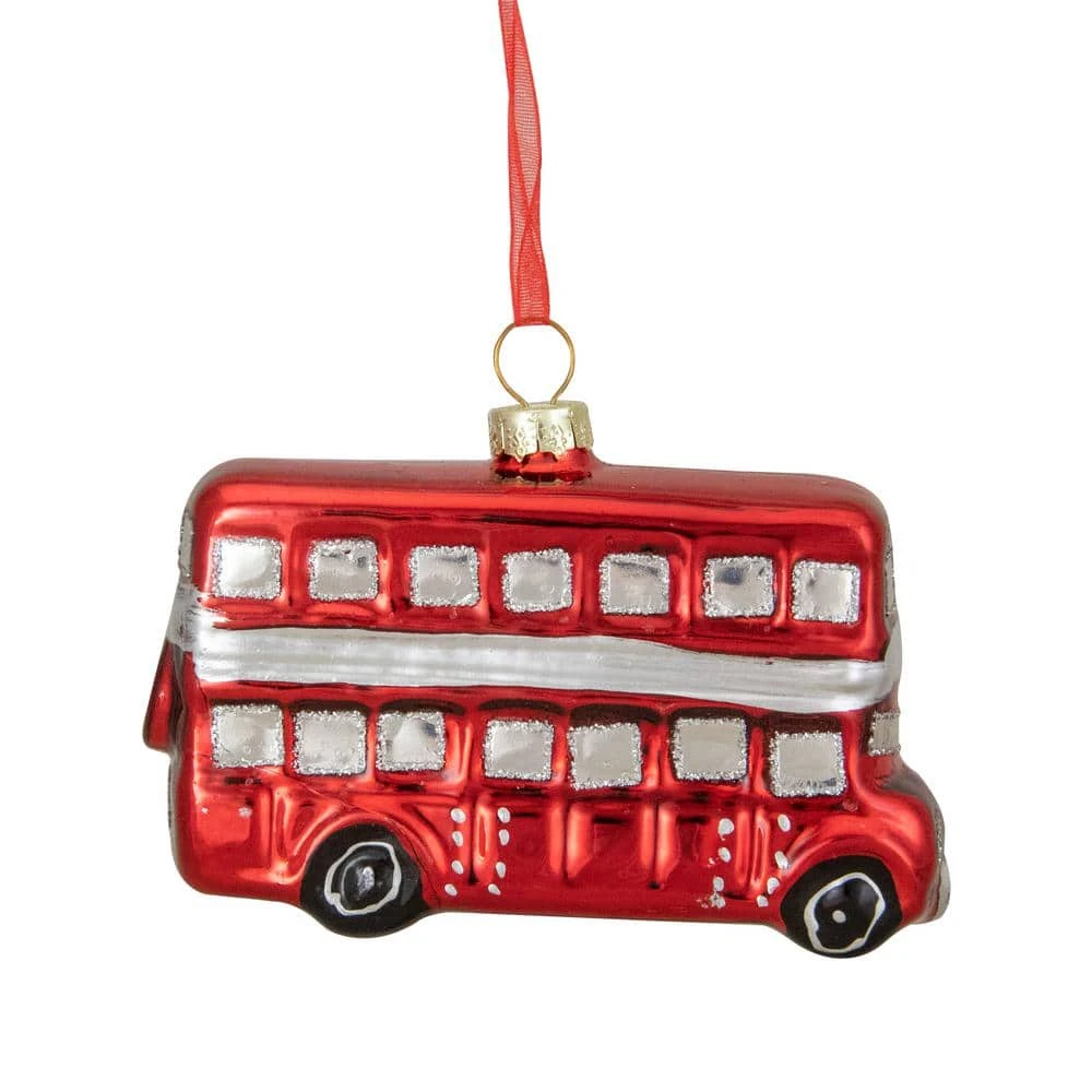 Northlight 3.75 In. Red And Silver Double Decker Bus Glass Christmas Ornament 3 Northlight 3.75 In. Red And Silver Double Decker Bus Glass Christmas Ornament