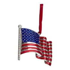 Northlight 3.25 In. Silver Plated American Flag With European Crystals Christmas Ornament