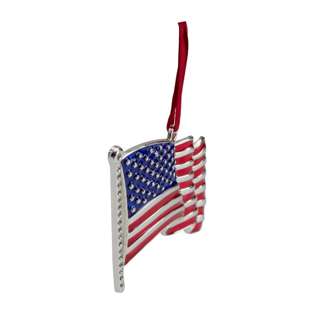 Northlight 3.25 In. Silver Plated American Flag With European Crystals Christmas Ornament 4 Northlight 3.25 In. Silver Plated American Flag With European Crystals Christmas Ornament - Image 2