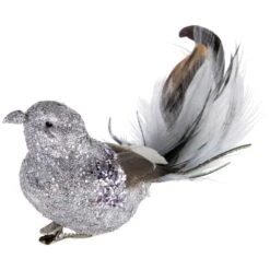 Northlight 8 In. Silver Glitter Embellished Bird With Feathers Clip On Christmas Ornament 10 Northlight 8 In. Silver Glitter Embellished Bird With Feathers Clip On Christmas Ornament -Christmas Decor Shop northlight single christmas ornaments 34300533 1f 1000