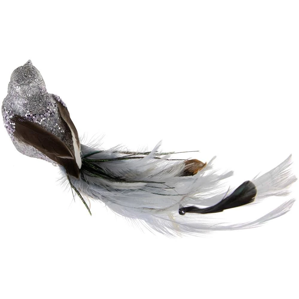 Northlight 8 In. Silver Glitter Embellished Bird With Feathers Clip On Christmas Ornament 4 Northlight 8 In. Silver Glitter Embellished Bird With Feathers Clip On Christmas Ornament - Image 2
