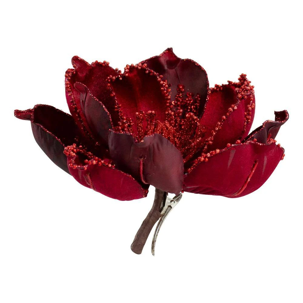 Northlight 7 In. Red Magnolia Christmas Ornament With Clip 4 Northlight 7 In. Red Magnolia Christmas Ornament With Clip - Image 2