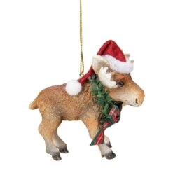 Northlight 3.5 In. Moose Wearing Santa Hat And Plaid Bow Christmas Ornament