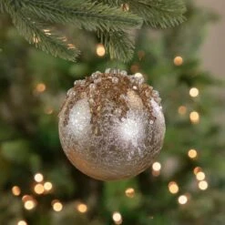 Northlight 4 In. Gold Mercury Glass Style Shatterproof Christmas Ball Plastic Ornament With Beads -Christmas Decor Shop northlight single christmas ornaments 34861504 31 1000