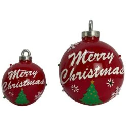 Northlight 13 In. LED Lighted Red And Green Merry Christmas Table Top Ornament Ball