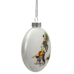 Northlight 3 In. Norman Rockwell Bringing Home The Tree Glass Christmas Disc Ornament -Christmas Decor Shop northlight single christmas ornaments 34963847 4f 1000
