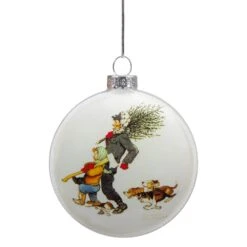 Northlight 3 In. Norman Rockwell Bringing Home The Tree Glass Christmas Disc Ornament