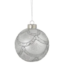 Northlight 4 In. Glittered Cosmoid Silver Glass Christmas Ball Ornament 8 Northlight 4 In. Glittered Cosmoid Silver Glass Christmas Ball Ornament -Christmas Decor Shop northlight single christmas ornaments 35252323 4f 1000