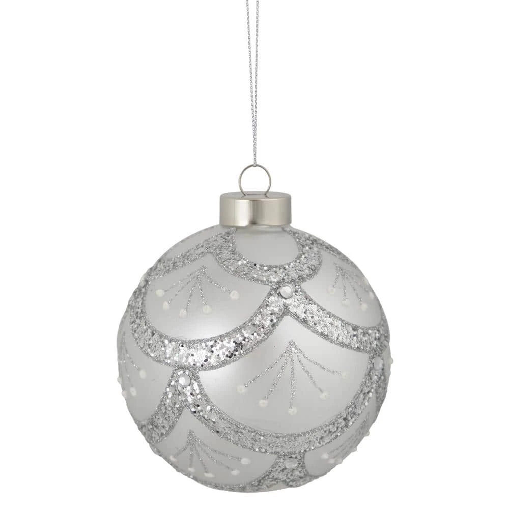 Northlight 4 In. Glittered Cosmoid Silver Glass Christmas Ball Ornament 5 Northlight 4 In. Glittered Cosmoid Silver Glass Christmas Ball Ornament - Image 3