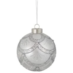 Northlight 4 In. Glittered Cosmoid Silver Glass Christmas Ball Ornament