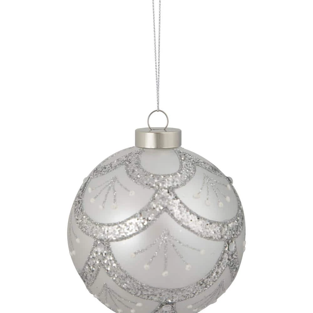 Northlight 4 In. Glittered Cosmoid Silver Glass Christmas Ball Ornament 4 Northlight 4 In. Glittered Cosmoid Silver Glass Christmas Ball Ornament - Image 2