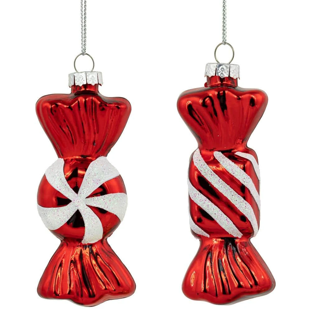 Northlight 4 In. Shiny Red And White Glittered Candy Christmas Glass Ornaments (Set Of 2) 3 Northlight 4 In. Shiny Red And White Glittered Candy Christmas Glass Ornaments (Set Of 2)
