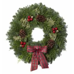 22 In. Live Jingle Bell Christmas Wreath With Bright Red Bow And Fresh Pacific Northwest Evergreen Cuttings