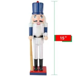 15 In. Wooden Baseball Nutcracker - Baseball Player With White Pin Stripe Uniform And Bat Holiday Decor Nutcracker -Christmas Decor Shop ornativity christmas figurines or 133 1f 1000