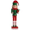 15 In. Wooden Christmas Elf Holiday Nutcracker-Red And Green Elf With Candy Cane And Gift Box Holiday Nutcracker Decor -Christmas Decor Shop ornativity christmas figurines or 169 64 1000