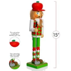 15 In. Wooden Golf Player Christmas Nutcracker-Red And Green Golfer With Club And Ball Holiday Nutcracker Figure Decor -Christmas Decor Shop ornativity christmas figurines or 175 fa 1000