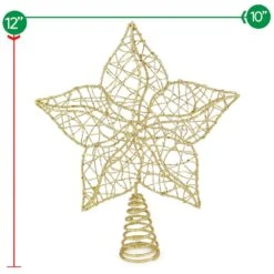 Glittered Star Tree Topper - Christmas Gold Sparkle Wire Star Leafy Decoration -Christmas Decor Shop ornativity christmas tree toppers or 114 44 1000