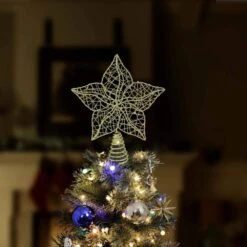 Glittered Star Tree Topper - Christmas Gold Sparkle Wire Star Leafy Decoration -Christmas Decor Shop ornativity christmas tree toppers or 114 4f 1000