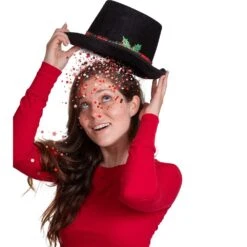 Snowman Hat Tree Topper -Top Hat Christmas Tree Top Decor With Plaid Red Ribbon And Mistletoe Holly And Berry -Christmas Decor Shop ornativity christmas tree toppers or 154 1f 1000